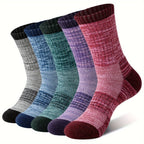 Merino Wool Hiking Socks 5 Pairs – Cushioned Compression Support, Sweat-Absorbing Breathable Thick Socks for Women & Men, Outdoor Hiking Trail Running Camping – Multicolor, Dark & Earth Tones, M & L