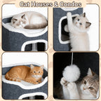 Multi-Level Foldable Cat Tree Tower for Indoor Cats – Scratching Post, Cozy Perch, Cat Condo with Hanging Toy Ball, Cat Hideaway, Soft Bed, 1/3/4 Tier Options