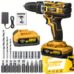 21V Brushless Cordless Impact Wrench & Drill Set – 4000mAh Li-ion Battery, Toolbox, Charger & Socket Accessories for Automotive, Home & Industrial Use