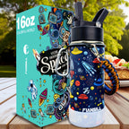 16oz Kids Stainless Steel Water Bottle – Vacuum Insulated, 3D Printed Design, Leak-Proof & BPA-Free, Cold 24H Hot 12H, Fun Styles for Boys & Girls – Perfect Gift for Students, School & Outdoor Activities