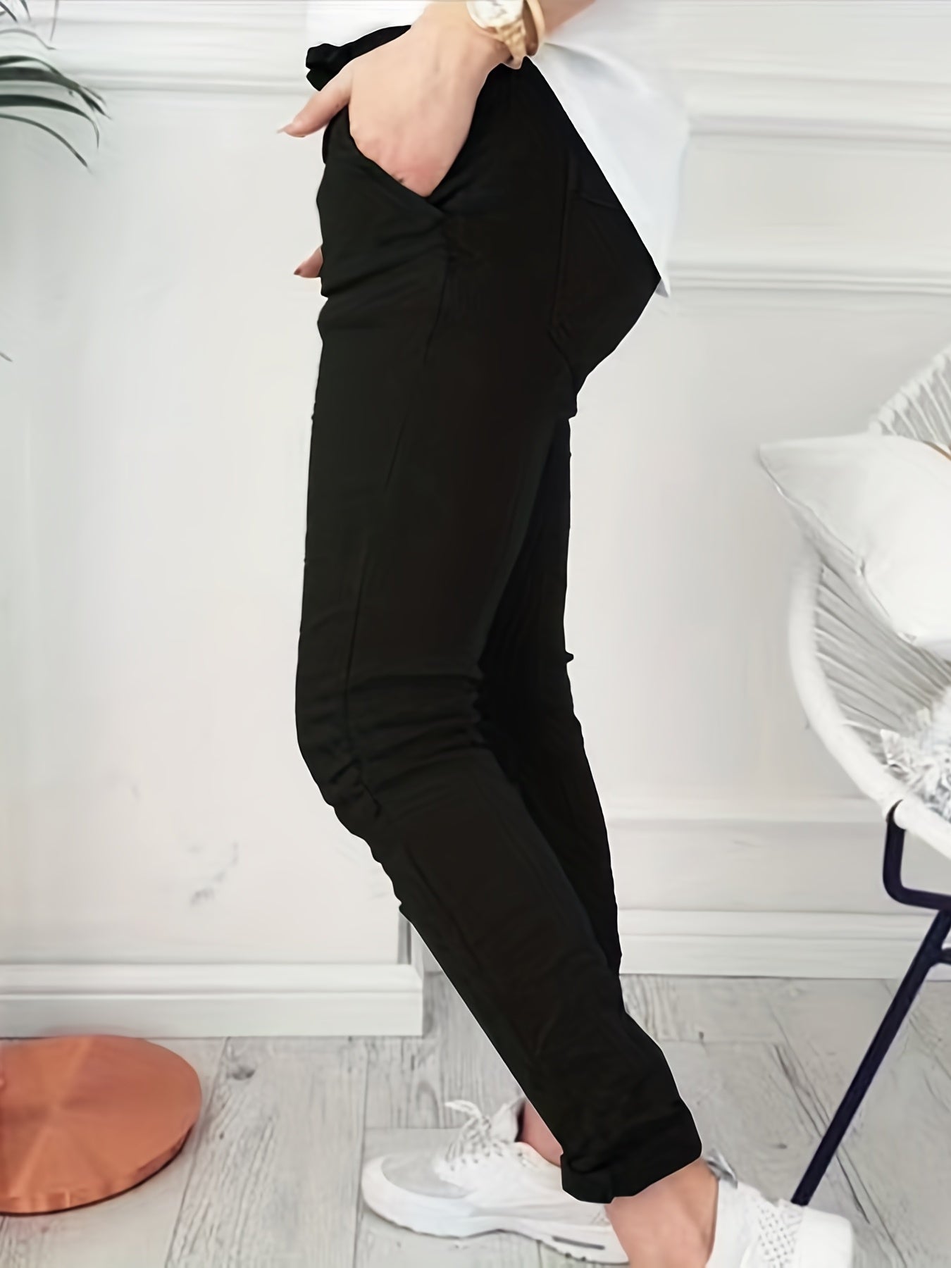 Women's Skinny Pants Elastic Drawstring Waist Slim Fit Long Length Casual Pants Black Navy Apricot Olive Green S M L XL XXL Spring Fall
