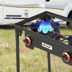 DR.CAMP Portable Propane Camping Stove – Heavy Duty Cast Iron Burner with Detachable Legs, Single & Double Burner Options, High Pressure Outdoor Gas Cooker for Camping, BBQ, Survival & Patio Cooking
