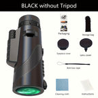 10x42 HD Monocular Telescope with Phone Adapter & Tripod – FMC Lens Compact Scope for Bird Watching, Wildlife, Hiking, Camping, Concerts & Sports – Black & Green, Christmas Gift