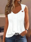 Women's V-Neck Hollow Out Sleeveless Tank Top Vest - Summer Casual Solid Color Cami Shirt Blouse S M L XL XXL White Black Pink