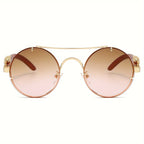 Round Metal Frame Gradient Sunglasses for Men & Women – Luxury Double Bridge, Leopard Detail Hinges, Gradient PC Lenses, Includes Case, Chic Vacation & Street Style Eyewear