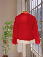 Women's Striped Patchwork Top Lapel Collar Chic Woven Blouse Spring Fall Fashion Shirt Red Yellow Black S-XXL