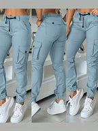 Women's Multi-Pocket Cargo Pants Casual Fashion Wide Leg Woven Trousers Olive Black White Khaki Grey S-XXL