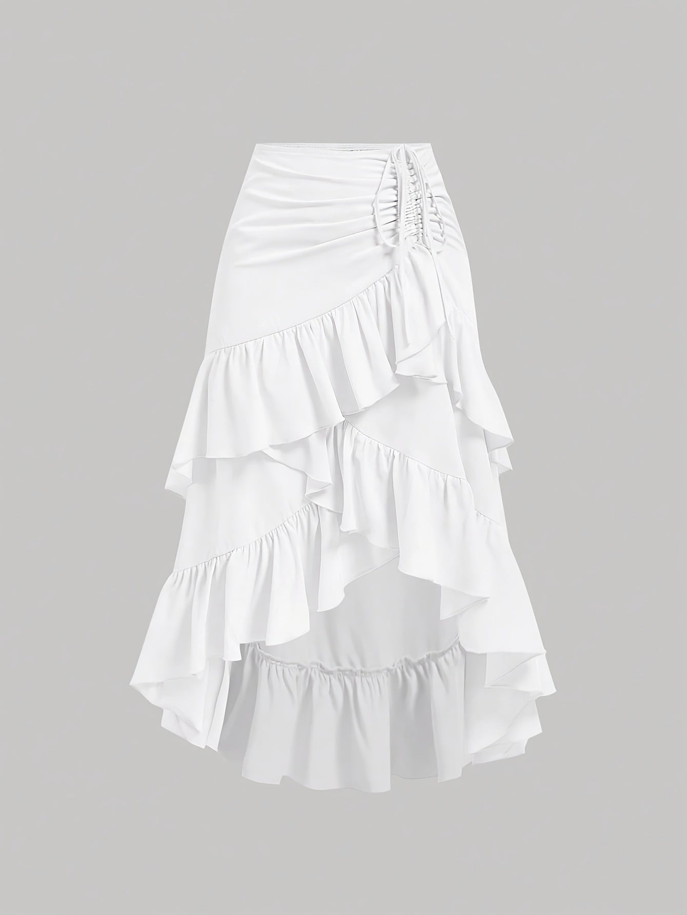 Women's Asymmetrical Pleated Hem Multi-Layer Midi Skirt – Flowy Chiffon-Style 100% Polyester Spring Fall Fashion Tiered Ruffle Swing Skirt
