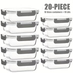 Glass Food Storage Containers with Lids 20-Piece Set, Stackable Airtight Meal Prep Containers, Oven Microwave Refrigerator & Dishwasher Safe, Space-Saving Kitchen Organization – 10 Containers + 10 Lids