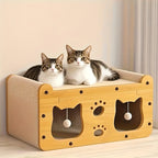 Cardboard Cat Scratching House – Durable Hideout & Bed with Feather Wand Toy, Ventilated Indoor Cat Scratcher, Available in 17.7" & 22" Sizes