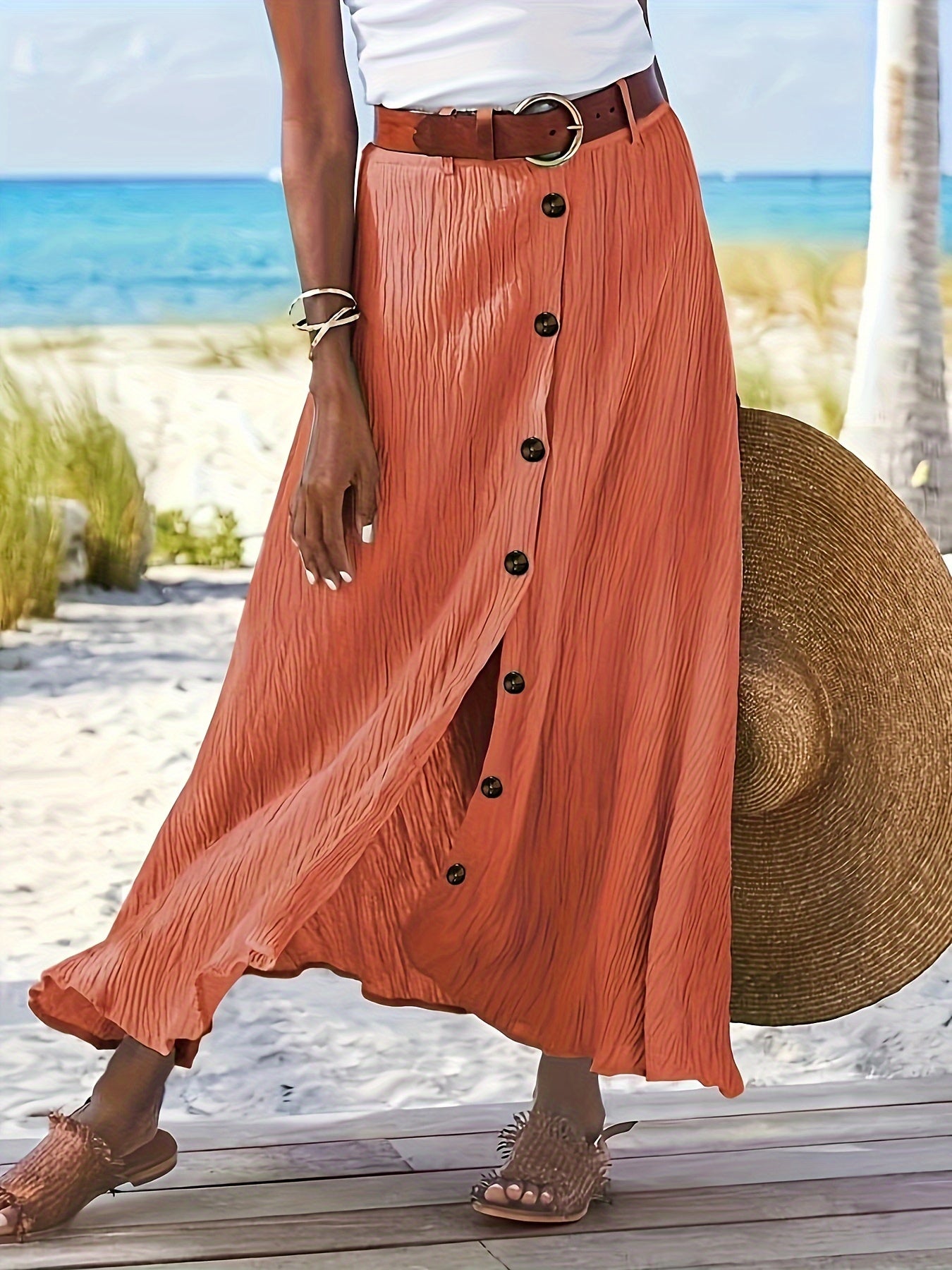 Women's A-Line Midi Maxi Skirt Side Slit Mid-Waist Long Flowy Semi-Sheer Polyester Skirt 8 Colors S-XXL Spring Summer Casual Daily Wear