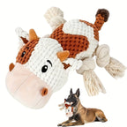 Squeaky Cow Dog Toy Plush Interactive Tug-of-War with Crinkle Paper, IQ Training Chew Toy for Small Medium Large Dogs, No Battery Needed, Anxiety Relief Pet Toy