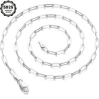 925 Sterling Silver Paperclip Chain Necklace for Women & Men – 3mm Thick Bohemian Style with Synthetic Stone, 20/22/24 Inch, Gift Box Included, Durable Everyday Jewelry for Daily Wear & Gifting