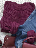 Women's Oversized Pullover Sweater – Soft Round Neck Long Sleeve Loose Fit Knit Sweater, Cozy Solid Color Fall Winter Top, Casual Commute Blouse, Sizes S-XL, Burgundy Black Navy Coffee
