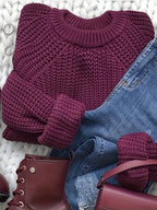 Women's Oversized Pullover Sweater – Soft Round Neck Long Sleeve Loose Fit Knit Sweater, Cozy Solid Color Fall Winter Top, Casual Commute Blouse, Sizes S-XL, Burgundy Black Navy Coffee