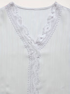 Women's Elegant Lace Texture V-Neck Short Sleeve Blouse Lightweight Breathable Spring Summer Casual Shirt Machine Washable White S-XXL