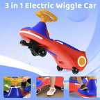 Electric Wiggle Car for Kids 2-in-1 Swing Car with Pedal, Rechargeable Battery, 2 Speeds, Anti-Rollover, Flashing Wheels – Ride-On Toy for Ages 3+ Up to 140 Lbs, Purple Yellow Blue