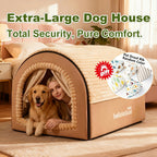 Foldable Dog Bed Cave 2-in-1 All Season – Fully Enclosed Covered Pet House with Handle, Soft Fluffy Non-Slip Washable Nest for Large, Medium & Small Dogs and Cats – Free Drool Bib – Velora