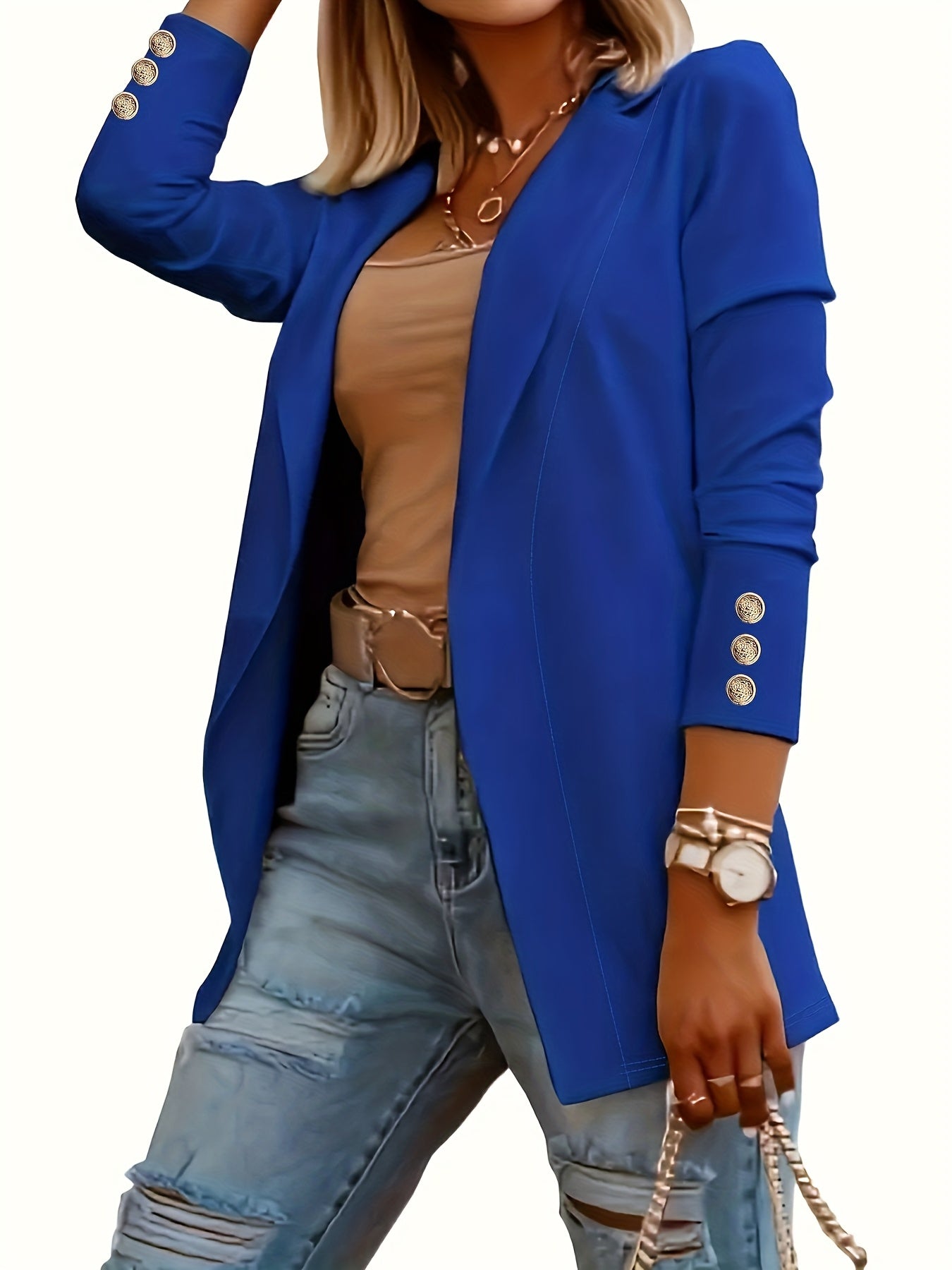 Women's Cardigan Coat Solid Color Midi Length Flap Collar Long Sleeve Decorative Button Open Front Knit Cardigan Sweater Coat