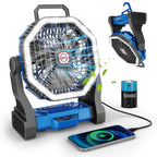 Rechargeable Portable Camping Fan with LED Light & Hanging Rope - 4-Speed USB Battery Powered Tent Fan for Outdoor Travel Indoor Home