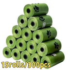 Dog Waste Bags 15 Rolls 300 Count Leak-Proof Odor-Proof - Thick Polyethylene Poop Bags with Cute Paw Print Design for Dogs & Cats, Easy-Tear Rolls, Durable Pet Waste Cleanup Bags for Walks & Outdoor Use