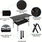 Portable Folding Camping Table Aluminum Lightweight Outdoor Picnic Table with Mesh Storage Bag & Carry Bag – Height Adjustable 37.4", Easy to Store, for Camping, Beach, Backyard, BBQ, Party & Patio