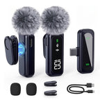 Wireless Lavalier Microphone USB-C 2.4G with DSP Noise Reduction, Digital Battery Display, 360° Omnidirectional Clip-On Lapel Mic, 100ft Range, Feather Windshield, Rotatable Magnetic Clip for iPhone, Android, Camera & Content Creators