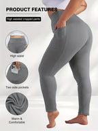 Women's Plus Size Yoga Pants with Pockets – High-Waist Fleece-Lined Warm Leggings for Fall & Winter, Tight-Fitting Elastic Sports Base Layer Pants, Sizes 1XL-5XL in Black, Gray, Burgundy & Navy