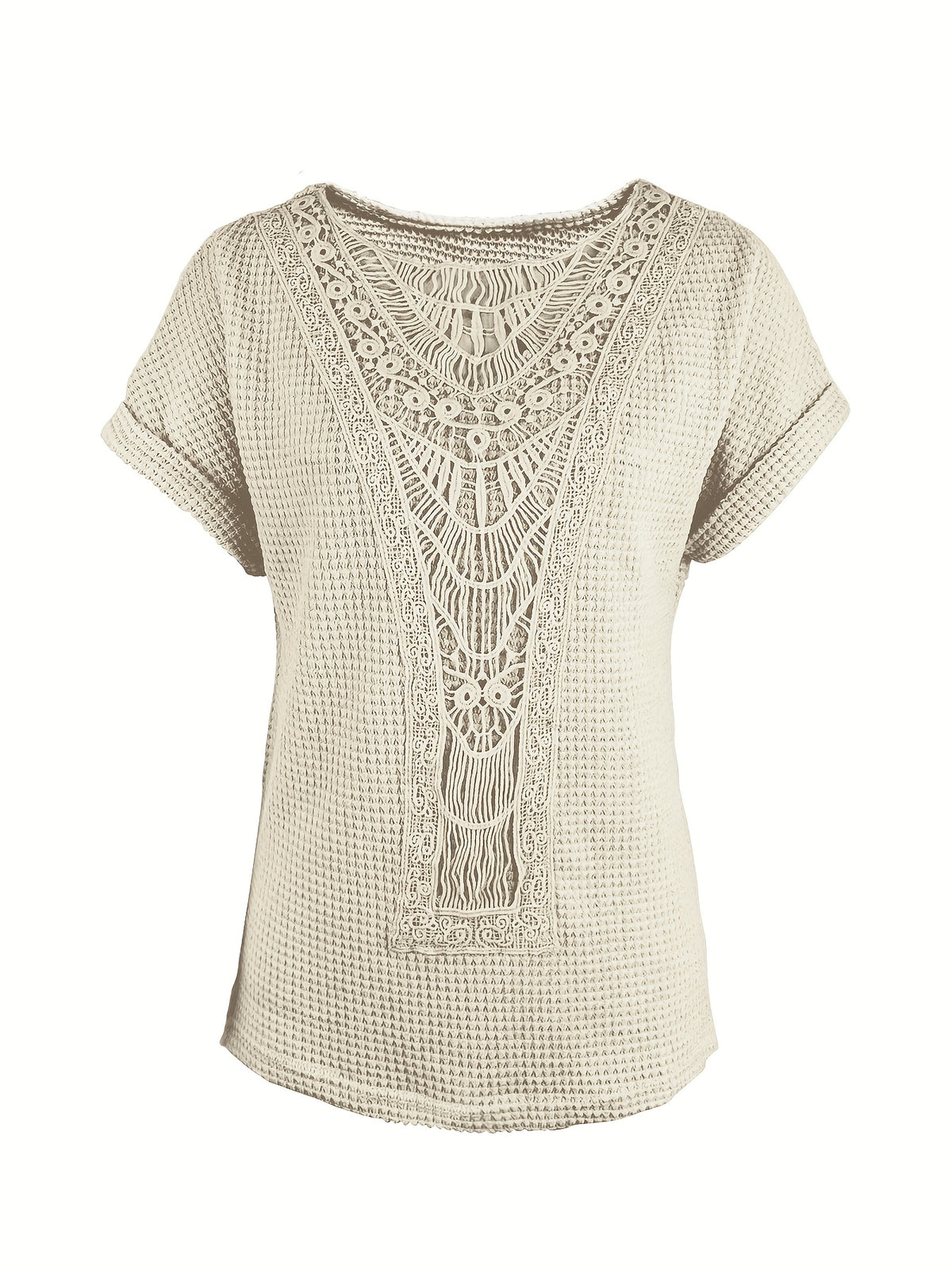 Women's Batwing Sleeve Lace Trim Pullover Blouse – Breathable Semi-Sheer Elegant Knit Top Relaxed H-Line Fit Machine Washable All-Season Casual Chic Shirt