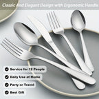 Stainless Steel Flatware Set 60/90 Piece – Silverware for 12-18 People with Gift Box, Steak Knives Salad Forks Dessert Spoons, Dishwasher Safe, for Home Wedding Camping Party Halloween