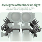45 Degree Offset Flip Up Iron Sights for AR15 – Fiber Optic Red Green Dots, Tool-Free Adjustable, 20mm Rail Mount, Rapid Transition Backup Canted Sights for Rifle Shooting Outdoors