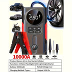 Portable Car Jump Starter Kit Multi-Function 12V Battery Booster with LED Flashlight SOS Rescue Light Air Pump for Cars Trucks Emergency Power Accessory