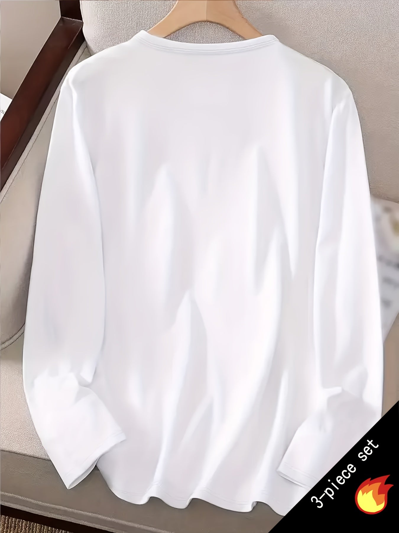 Y2K 3 Piece Long Sleeve T-Shirt Set for Women Solid Color Casual Warm Tops Regular Fit All Seasons Streetwear Layering Outfit S M L XL XXL