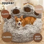 Round Plush Calming Pet Bed for Cats and Medium Dogs - Washable Faux Fur Anti-Slip Fluffy Dog Cat Kennel, Warm Winter Sleeping Sofa Bed Mat for Indoor Animals