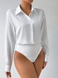 Women's Long Sleeve Shirt Jumpsuit Elegant One-Piece Romper Formal Casual Wear White Black Red XS-XL