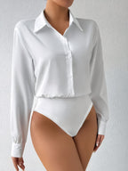 Women's Long Sleeve Shirt Jumpsuit Elegant One-Piece Romper Formal Casual Wear White Black Red XS-XL