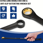 WORKPRO 10pc Extra Long Ratcheting Wrench Set – Anti-Slip Double Box Wrenches Metric 8-19mm, 72-Teeth Cr-V Steel, Black Electrophoretic Coating, Rolling Pouch Included, Professional Hand Tool Kit