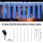 Solar Meteor Shower String Lights – 192 LED Outdoor Fairy Lights, Flower Theme, 8 Modes, Waterproof, for Garden, Patio, Tree, Christmas, Halloween & Independence Day Decorations