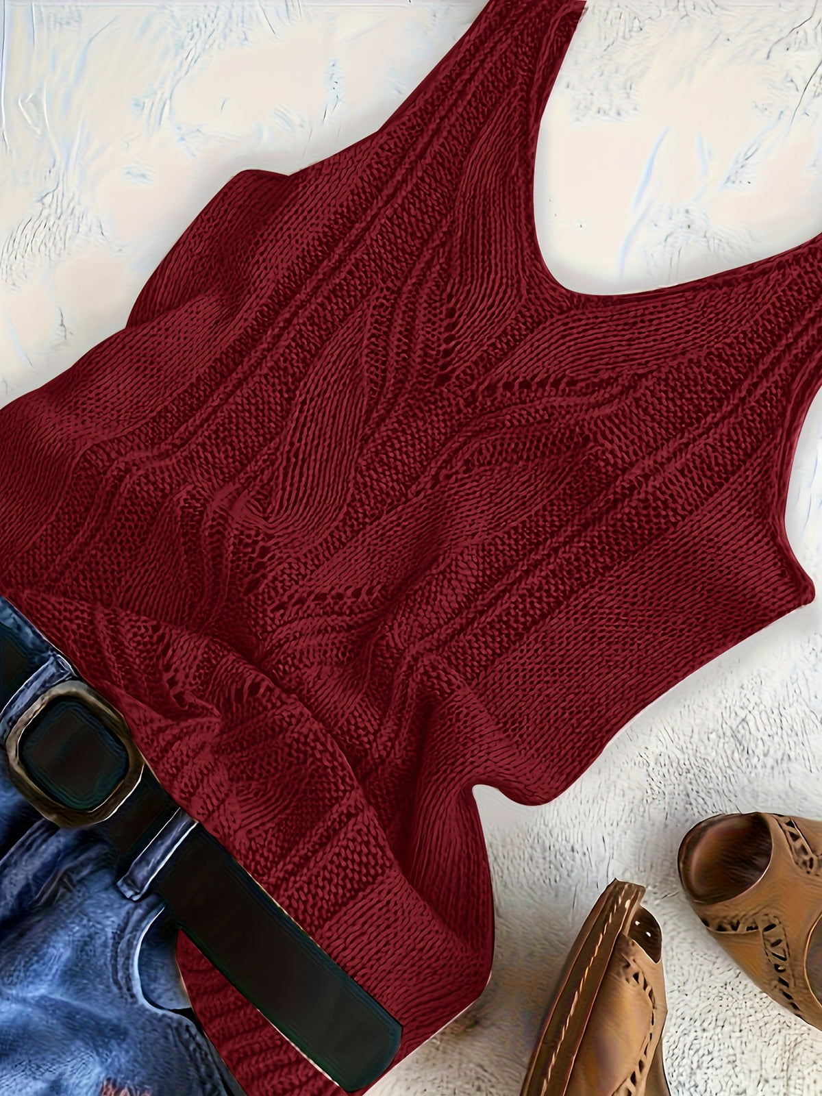 Women's V-Neck Knitted Tank Top – Elegant Sleeveless Solid Color 100% Acrylic Knit Vest for Summer, Available in 15 Colors