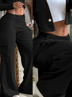 Women's Wide Leg Pants Black – High Waist Pull-On Casual Work Trousers with Pockets, Loose Fit Straight Leg Bottoms for Office, Business Casual & Everyday Wear, Sizes XS-XXL