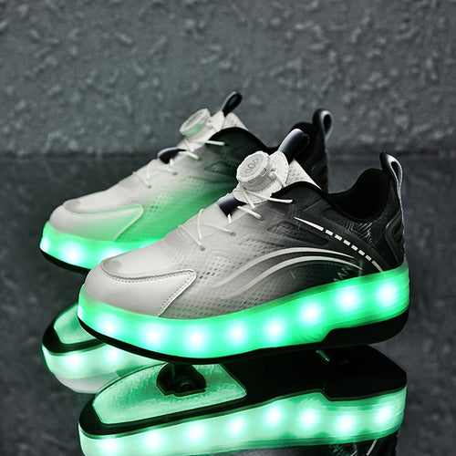 Kids LED Light-Up Roller Skates with Removable Wheels – Gradient Flashing Outdoor Skate Shoes for Boys & Girls, Balance Training Roller Skates, Fun Birthday Gift for Kids Ages 3-12