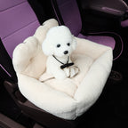 Cozy Plush Dog Car Seat Booster - Safe Portable Polyester Pet Booster Seat for Secure Travel, Soft Dog Bed for Car, S & M Sizes, Beige, Small & Medium Dogs and Cats