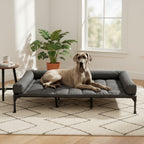 Cooling Elevated Dog Bed with Removable Pillow-Top Mat – Raised Bolster Dog Cot with Breathable Mesh Non-Slip Feet Dog Sofa Bed for Indoor & Outdoor Use