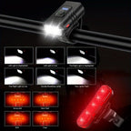 USB Rechargeable LED Bike Light Set with Whistle – 1500 Lumen 6+4 Modes Front & Rear Bicycle Lights, Power Display, Portable Safe Night Cycling Headlight & Taillight