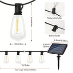 Solar LED String Lights Outdoor Waterproof 50FT & 100FT – ST38 Shatterproof Dimmable Bulbs, USB-C & Solar Powered, 4 Modes, for Patio Yard Pool Garden Wedding Camping Christmas Decor