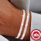 4pcs S925 Sterling Silver Braided Bracelet Set Stackable Woven Bangles for Women and Men Boho Minimalist Jewelry Gift