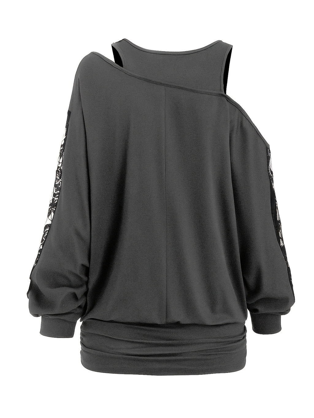 Lace Splicing Long Sleeve Top Women Casual Loose Knit Shirt Fall Winter Contrast Lace Panel Blouse Black Deep Red Olive Green Dark Gray S M L XL XXL