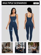 Women's Sleeveless Square Collar Jumpsuit – 90% Nylon Stretch Fabric, Thick & Opaque Active Wear for Yoga, Pilates, Running, Fitness & Everyday Events, Sizes S-XL, Multiple Colors