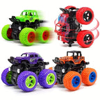 4pcs Friction-Powered Monster Trucks for Toddlers & Kids Ages 3+ - Push & Go Pull Back Inertia Cars with 360° Rotation, Double-Direction Drive, Durable Mini Vehicle Toy Set, Birthday Gift, Random Color