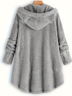 Cat Ear Teddy Fleece Hoodie Women Funny Cat Slogan Print - Cozy Fluffy Sweatshirt with Button Detail, Coffee Because Murder Is Wrong Graphic Hoodie, Grey Burgundy Black S-XXL